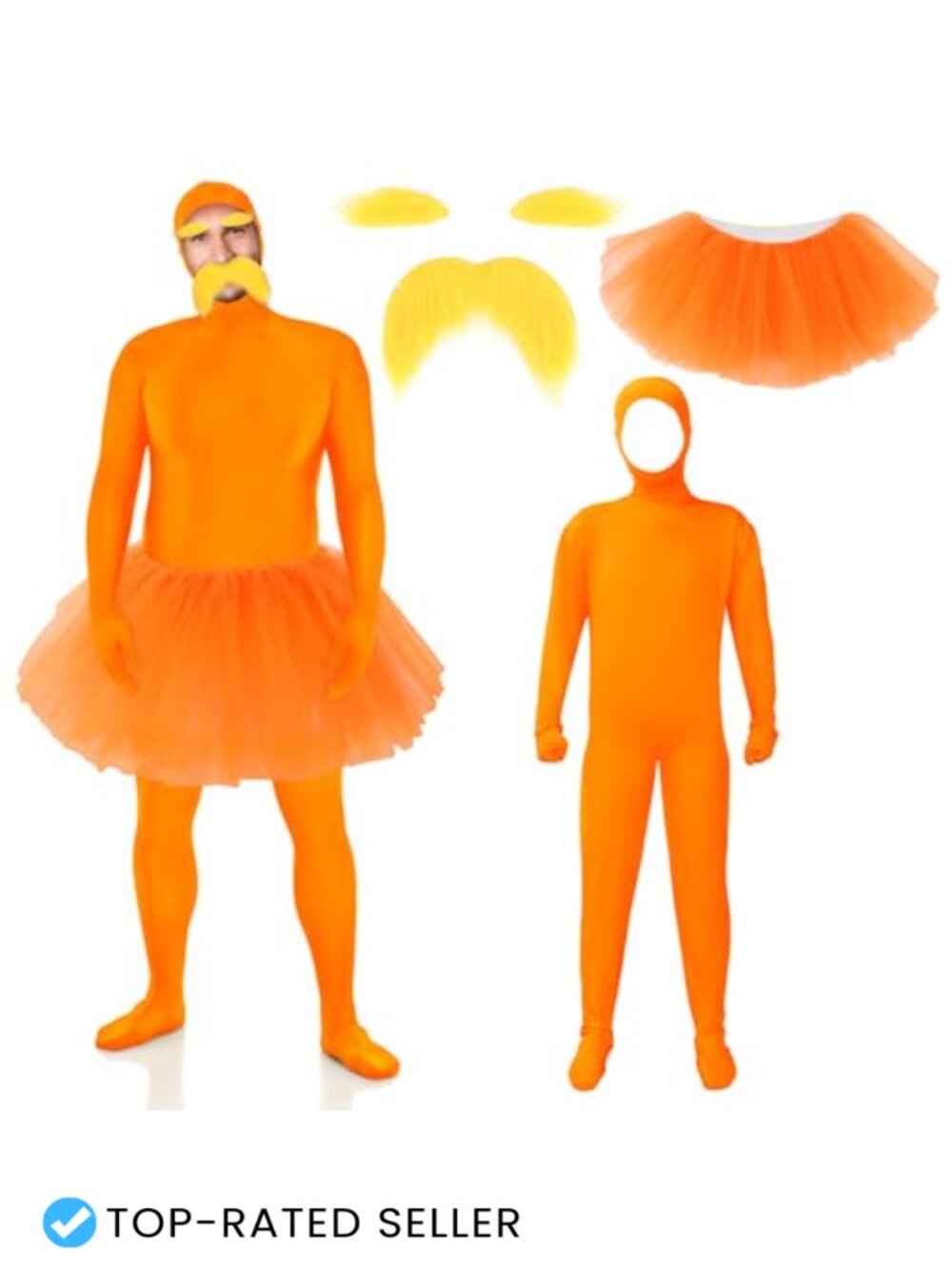 4 Pc Halloween Costume Set Jumpsuit Tutu Beard Eyebrows Spandex Cosplay